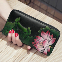 Women's Leather Wallet 2022 New Long Soft Top Cowhide Chinese Style Phone Bag with Handle