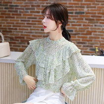 Floral chiffon shirt womens long sleeve thin spring fashion Korean version 2021 new sunscreen temperament loose top