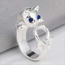 Shen Gia Kee Silver Jewelry S990 Pure Silver Ornament Kitty Ring Female Opening Personality Fashion Handmade Ring Free Wash