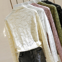 CU LV lace half-high lead lace undershirt with 2021 spring foreign air outside wearing a covered head mesh yarn blouse