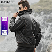 Autumn new leather leather men mens European and American large size mens American cowhide plus cotton leather motorcycle jacket jacket