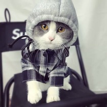 Pet Kitty Dogs Clothing Grey Plaid Shirt Anti-Fall Hair Air Conditioning Medium Small Size Large Dog Spring Summer Clothing