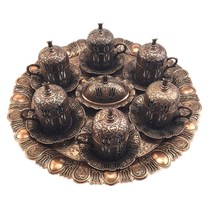 Turkey Original Copper Tyre Tulip Hollowed-out Coffee Cup Suit 6 people Home Delivered Coffee Spoon