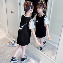 Girls short sleeve summer Korean version 2021 new leisure children T skirt cotton foreign fashion fashion childrens leisure trend