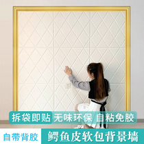 Dingyu soft pack self - stick wall 3D stereo wall sticker anti - collision living room TV background wall imitation crocodile skin sticker