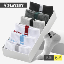 Playboy mens socks mens socks pure cotton deodorant sweat absorption cotton sports tube spring and summer thin breathable