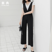 Chiffon jumpsuits womens new summer high waist hanging suspenders casual bib pants loose thin wide leg pants trousers
