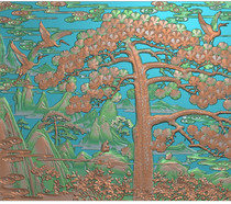 Fine carving drawing Yingke Pine hanging plaque screen background wall wood carving stone carving jade carving sandstone computer carved Pine crane relief drawing