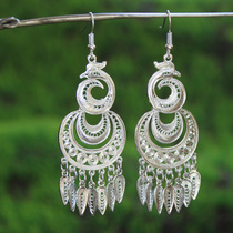 Yunnan ethnic wind long tassel Miao silver earrings ethnic program Miao silver collar accessories earrings new jewelry Classic