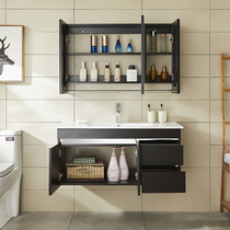 Nordic stainless steel bathroom cabinet combination bathroom Simple modern toilet washstand Hand wash basin Mirror cabinet
