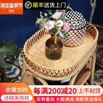 Living room shelf Removable bedroom storage shelf Floor cart snack rack Household storage rack Real rattan