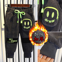 Boy Pants Plus Suede Thickened Children Winter Outpants Korean Version Strips Suede Pants Baby Winter Clothing Outwear Children Casual Tide
