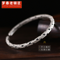 Luo Tai old silversmith sterling silver solid bracelet male niche tide 999 foot silver bracelet open silver jewelry retro silver bracelet