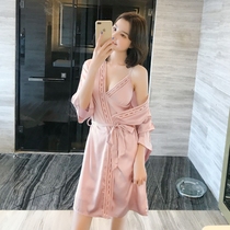 Summer Sexy Seduction Harness Sleeping Dress Lady Ice Silk Lady Two Sets With Chest Cushion Thin Genuine Silk Fairy Sleeping Robe