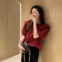 2020 Summer new Korean round neck casual T-shirt women loose retro bubble sleeve short top ins base shirt