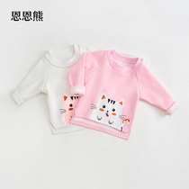 Engren Bear Girl Sweat 2021 Autumn and Winter New 1 year old 3 baby cartoon cat plus velvet foreign style childrens base shirt