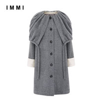 IMMI women alpaca wool drawstring collar coat 300124