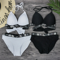 Yikao sequins full cup cross European and American sexy three-point black and white beach bikini womens swimsuit swimsuit new