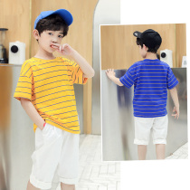 Boy Striped Short Sleeve T-Shirt Summer Dress Han Edition Children Pure Cotton Half Sleeve Foreign Air Summer Child Clothing Boy students blouse 7