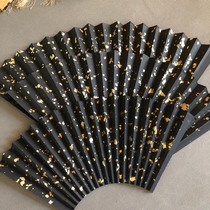 7-10 inch rice paper fan Suzhou ultra-thin double-sided black sprinkled real gold fan large pieces of gold fine gold