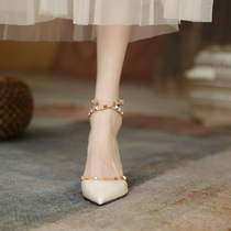 High heels womens summer 2021 New Baotou thin heel rivets with explosive niche sandals pointed spring and autumn
