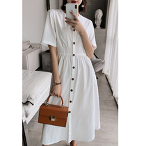 6 fold clearance French retro tea break dress womens long fairy shirt dress waist thin white dress