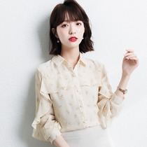 Lotus Leaf Side Fairies Snowspinning Blouses Blouse Women Early Spring 2022 New Temperament Shatters Long Sleeve Shirt Foreign Airwear