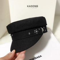Japanese hat female Rosex Tangk Korean rhinestone hairy flat top navy newsboy hat autumn and winter octagonal hat female