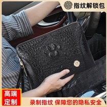 Fingerprint unlock bag net red clutch bag mens leather large-capacity fashion handbag tide crocodile pattern high-end clutch bag