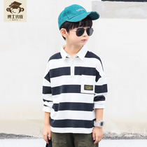Childrens long-sleeved t-shirt boys base shirt 2021 new medium and large children striped polo shirt top lapel foreign tide