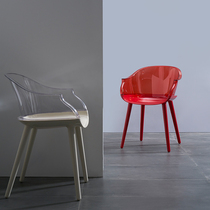 Nordic Minimalist Modern Transparent Chair Creative Fashion Home Backrest Plastic Dining Chair Designer Armrest Mesh Red Chair