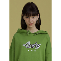 square houlest green print no velvet slouchy lazy bf style cotton hooded sweatshirt top