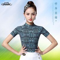 Dambo Romorden Dance Short Sleeve Womens Blouse Dancing Costume National Standard Dance Performance Latin Dance High Collar Dancer Dress