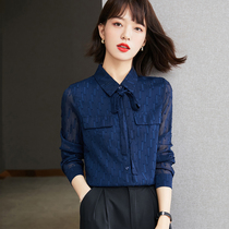 Advanced sense Tibetan snowspun shirt Long sleeves Women in spring 2022 Temperament Butterfly Knot Shirt Career Undershirt