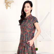 Filial Piety Mom 100% Mulberry Silk Women Clothing Summer Clothing Genuine Silk Scents Clouds Yarn Blouse Blouse With Short Sleeve Mother Dress Shirt