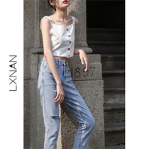 White camcorder vest female summer outside student Hyuna design sense loose high waist waistcoat top I-character small sling
