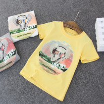 Summer childrens baby T-shirt cotton short-sleeved T-shirt baby elephant printed boy and girl round neck dress