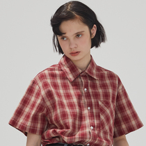 square houlest original design cotton short sleeve shirt red plaid shirt women loose College T-shirt