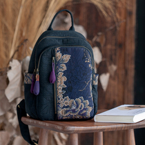 Strange flowers open orchid (light) original retro backpack female silk fragrant cloud yarn handmade embroidered shoulder bag