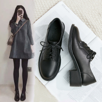 2021 New Spring retro Korean version of Joker British small leather shoes womens middle heel black womens shoes spring and autumn shoes