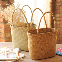 Seagrass woven flower basket dried flower arrangement ornaments vintage hand-woven rattan handbag sundries storage basket decorations