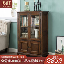  American country solid wood small wine cabinet storage cabinet Low cabinet Dining room double door glass display cabinet Living room TV side cabinet