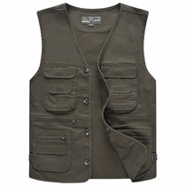 Middle-aged and elderly men spring and autumn cotton loose size multi-pocket tooling outdoor photography fishing sleeveless vest men