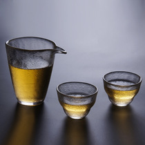 Japanese-style gold gold thick frosted sand hammer pattern heat-resistant Tea Sea tea sub-machine handmade kung fu tea set glass male Cup