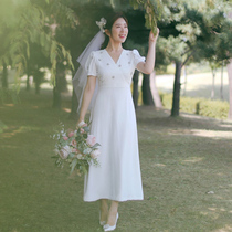 Licensed small white dress light wedding dress 2021 New Bride wedding wedding engagement dress retro registration small evening dress women