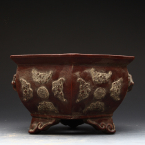 Taiwans returning old purple sand flowerpots in the middle of the Qing Dynasty all handmade and miscellaneous six-legged flower pots during the Qianlong period