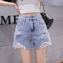 Denim Shorts Woman 2022 New Tide Tennis Red High Waist Display Slim Hole Loose A Character Hot Pants Outside Wearing Summer Thinness