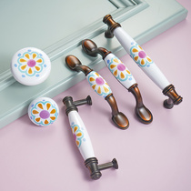 Simple American wardrobe handle European modern childrens room drawer long handle cabinet ceramic single hole door handle