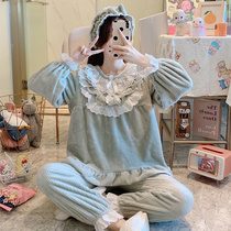 Pajamas female autumn and winter flannel princess style sweet and cute Net red thick palace home clothing coral velvet suit