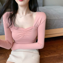 2020 Autumn New Han fan Net Red low chest sexy square collar base shirt Women in autumn and winter slim long sleeve T-shirt